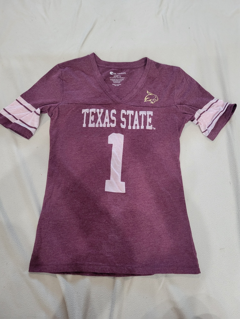 Texas State Womens' Maroon V-Neck Jersey Tee - #1